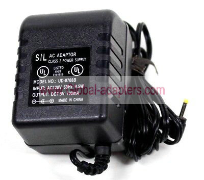 Brand New SIL UD-0708B DC7.5V 700mA AC POWER SUPPLY ADAPTER - Click Image to Close